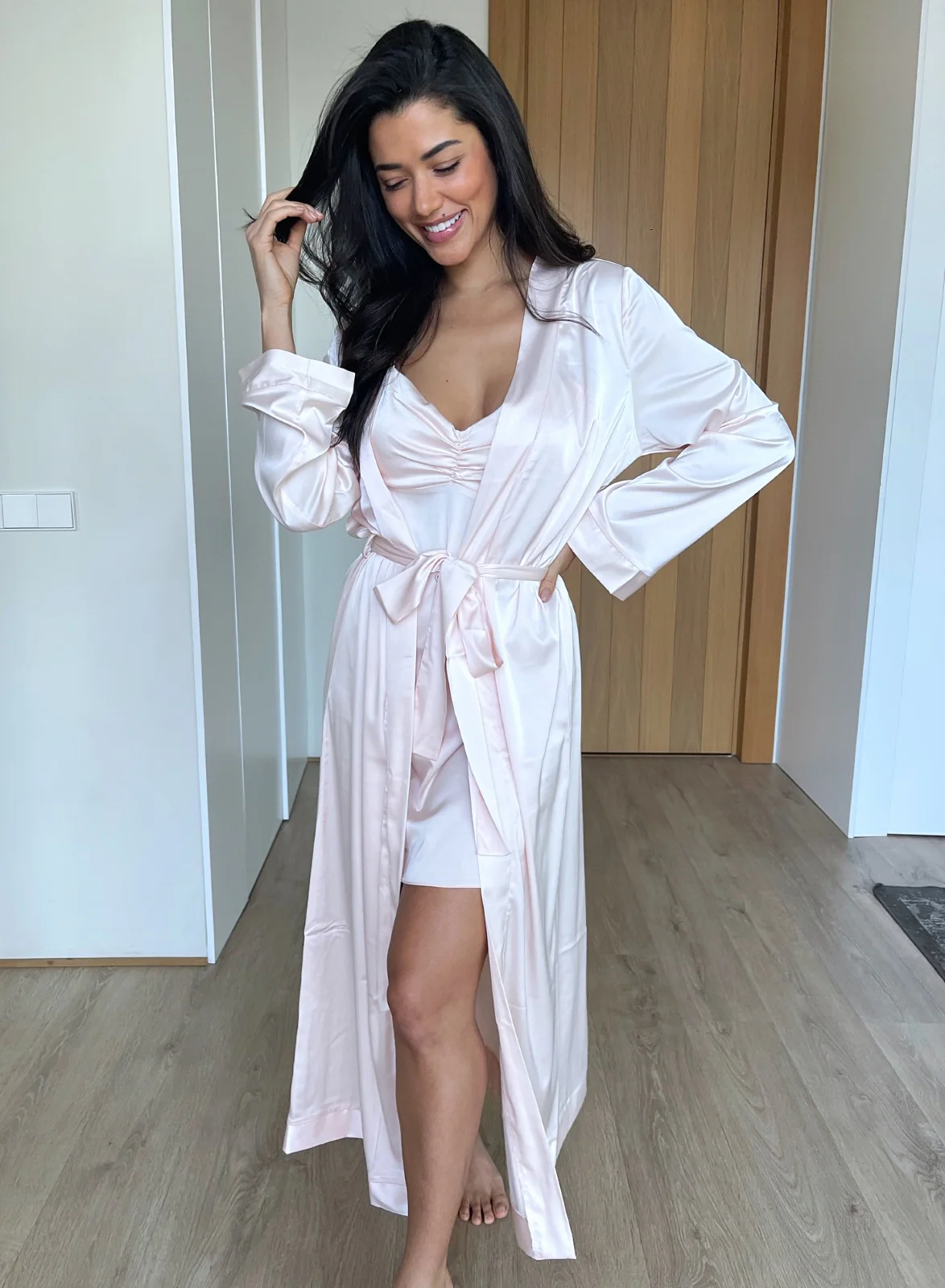 Lucia (Long Dressing Gown) - Jet Black - Image 4